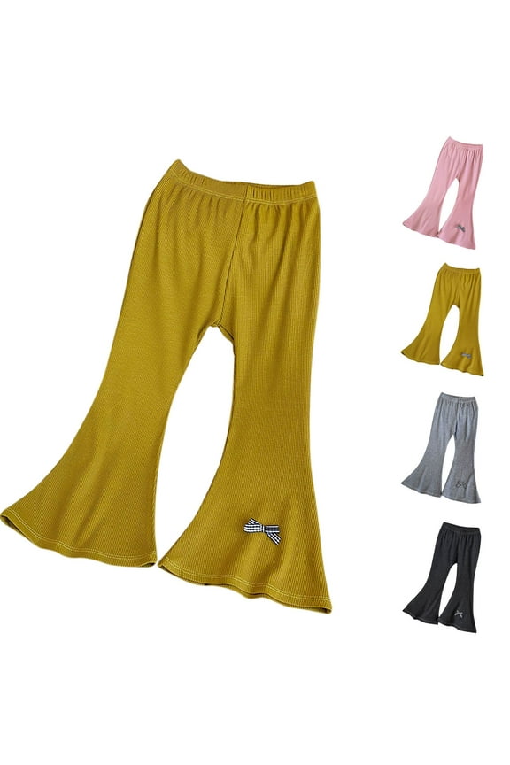 3-9Y Girls Flare Leggings Solid Color High Waisted Bell Bottoms Gym Active Bootcut Yoga Pants for Kids Toddler Gold