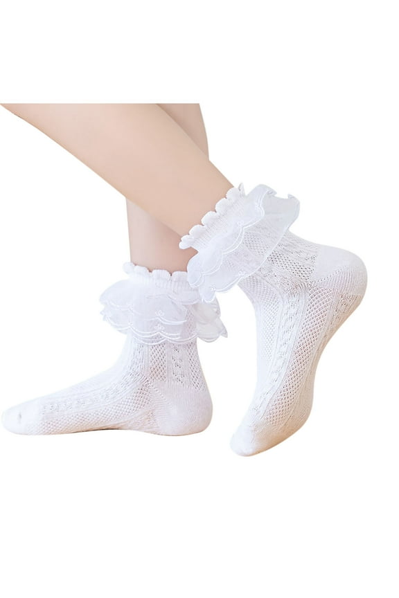 3 Pairs Toddler Girls Dress Socks Baby Ruffle Socks Cute Frilly Lace Socks Cotton Teen Girl Mesh Princess Socks 1-15 Years White