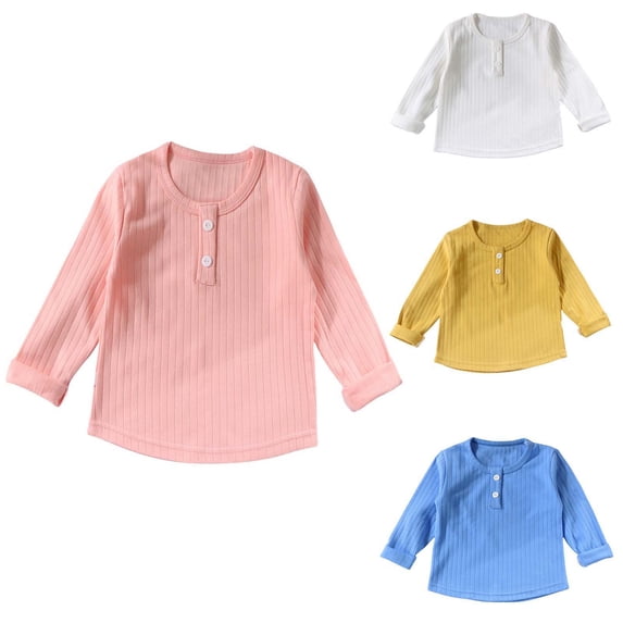 Zwiiyzr 3M-8Y Kids Boy Girl Thermal Shirt Long Sleeve Undershirt Children Pullover Round Neck Solid Color Top Yellow