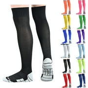 Zwiiyzr 4-13Y Kid's Boys Girls Sports Soccer Socks Solid Color Football Socks High Cotton Tube Socks Knee High Socks Blue