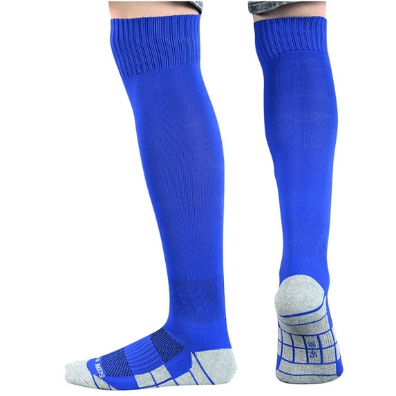Zwiiyzr 4-13Y Kid's Boys Girls Sports Soccer Socks Solid Color Football Socks High Cotton Tube Socks Knee High Socks Blue