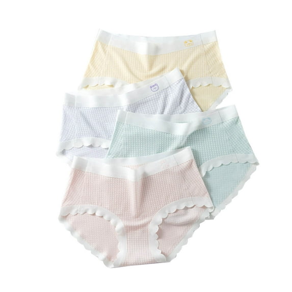 Zwiiyzr 4Pc Girls Solid Color Underwear Soft Breathable Briefs Cartoon Toddler Kids Underwear 8-18Y Pink