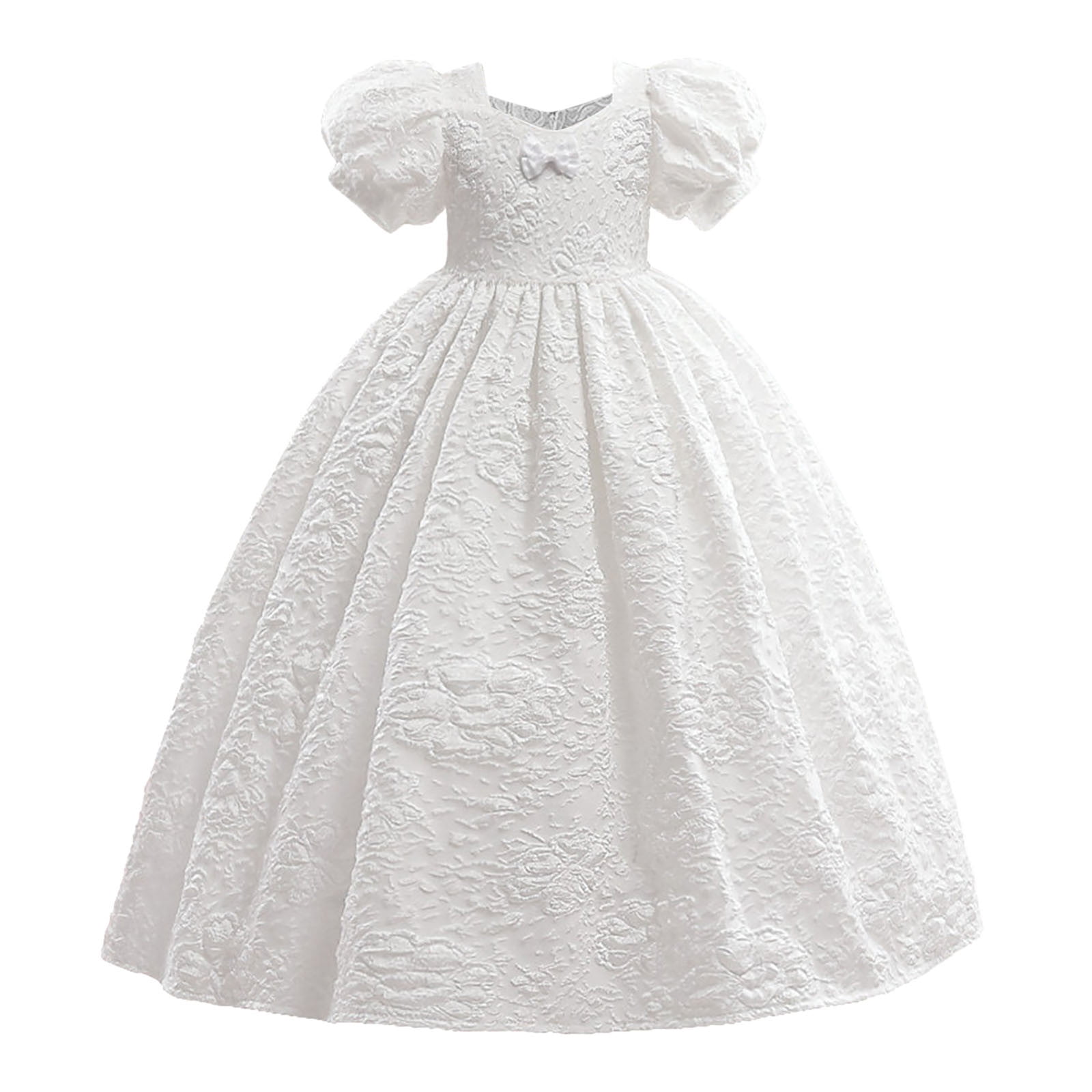 amazon prime white party dress Zwiiyzr 5-12Years Girls Princess Birthday Party Prompuff Sleeve Flower Bow  Ruffles Birthday Party Gown Long Dresses White