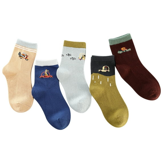 Zwiiyzr 5 Pairs Kids Boys Girls Socks Cute Print 3-15 Years Children Low Cut Middle Tube Socks Breathable Warm Socks B