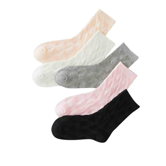 Zwiiyzr 5 Pairs Kids Girls' Crew Socks Mid-Calf Socks Cute Korean Style Casual Dress Cotton Socks 0-12 Years Khaki