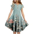thumbnail image 1 of Zwiiyzr 6M-15Y Little Girls Summer Dress Flutter Sleeve Swing Tiered Sundress Smocked Dresses with Pocket Toddler Kids Casual Floral Dress Green, 1 of 5