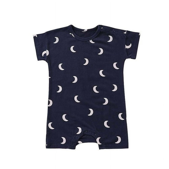 Zwiiyzr 6M-3T Infant's Summer Romper Boys and Girl Baby Botton Short Sleeve Round Neck Cute Solid Shorts Rompers Dark Blue