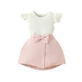 thumbnail image 1 of Zwiiyzr 6M-3T Toddler Baby Girl Summer Clothes 1T 2T 3T Ribbed Knit Tops Flutter Sleeve Mini Skirts Set 2Pcs Outfits Pink, 1 of 5