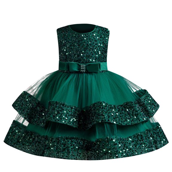 Zwiiyzr 6M-5T Girls Tulle Dress Summer Sleeveless Ruffled Lace Round Neck Embroidery Mesh Princess Bow Dress Green