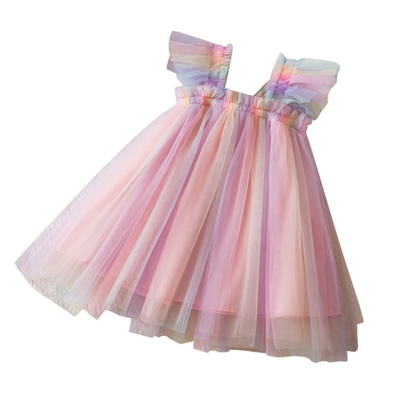 Zwiiyzr 6M-5T Toddler Baby Girls Tutu Dress Sleeveless Layered Tulle Dress Little Girl Princess Dresses Pink