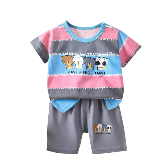 Zwiiyzr 6M-6T Toddler Boys Girls Summer Outfit 2-Piece Set Short Sleeve Shirts Shorts Casual Playwear Cute Print Soft Cotton Home & Outdoor Clothes (2Pcs) White