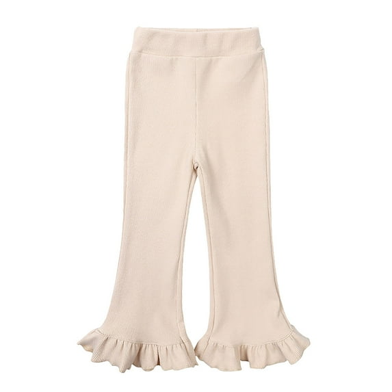 Zwiiyzr 6M-7Y Girls Knit Flare Leggings Solid Color High Waisted Bell Bottoms Gym Active Bootcut Yoga Pants for Kids Toddler Beige