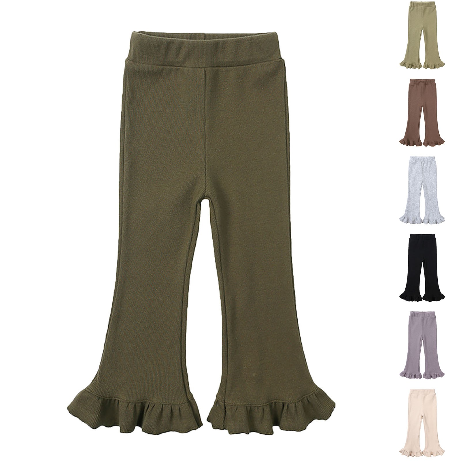Zwiiyzr 6M-7Y Girls Knit Flare Leggings Solid Color High Waisted Bell Bottoms Gym Active Bootcut Yoga Pants for Kids Toddler Olive Green