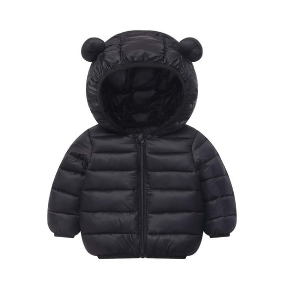 Zwiiyzr 6M-7Y Toddler Boys Girls Cotton Padded Jacket Cute Bear Hooded Solid Color Winter Coat Long Sleeve Quilted Cotton Jacket for kids Black