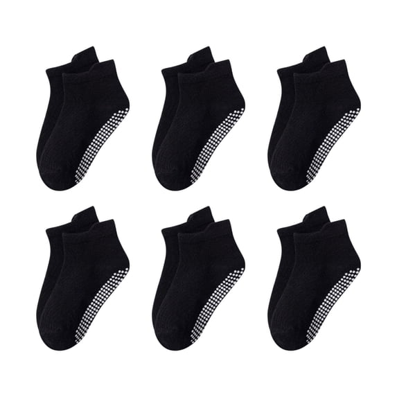 Zwiiyzr 6Pcs Baby Non Slip Grip Ankle Socks Thick Warm Low Cut Socks Winter for Infant Toddler Boys Girls Socks 0-5T Black