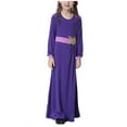 thumbnail image 1 of Zwiiyzr (8-17 Years) Kids Girls Muslim Dresses Long Sleeve Round Neck Color Block Dress Purple, 1 of 8