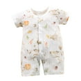 thumbnail image 1 of Zwiiyzr Baby Boy Girl Onesie Short Sleeve Button Rompers Infant Cotton Comfy Summer Jumpsuit Beige, 1 of 3