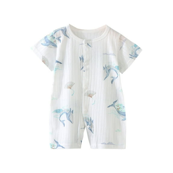 Zwiiyzr Baby Boy Girl Onesie Short Sleeve Button Rompers Infant Cotton Comfy Summer Jumpsuit White