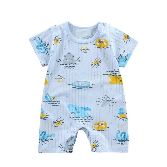 Zwiiyzr Baby Boy Girl Soft Romper Jumpsuits Summer Short Sleeve Breathable Newborn Clothes Unisex 3-12 Months Blue