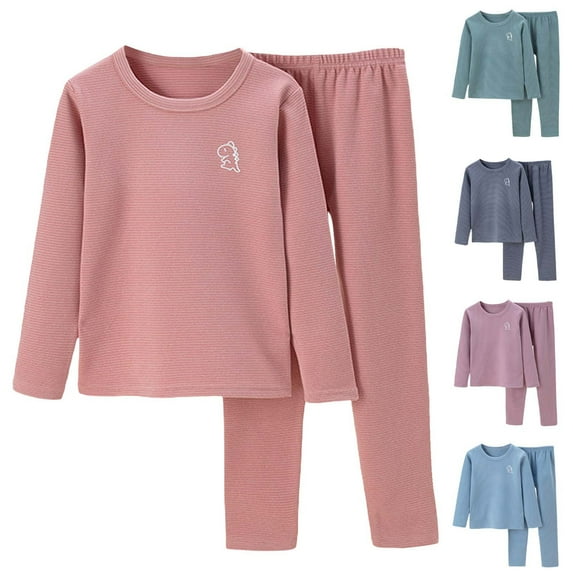Zwiiyzr Baby Clothes Thermal Underwear for Toddler Fleece Long Johns Crewneck Shirt and Pants Set for Boys Girls Winter Fall Warm Clothes 2-9Y Pink