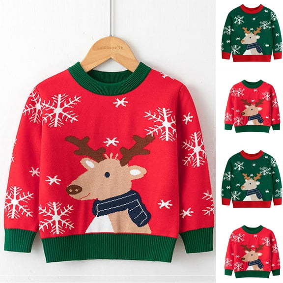 Zwiiyzr Baby Girl Boy Knit Christmas Sweater Blouse Toddler Pullover Sweatshirt Crewneck Long Sleeve Tops for Kids Fall Winter Clothes Knitwear 2-7Y Green