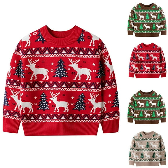 Zwiiyzr Baby Girl Boy Knit Christmas Sweater Blouse Toddler Pullover Sweatshirt Crewneck Long Sleeve Tops for Kids Fall Winter Clothes Knitwear 2-7Y Khaki