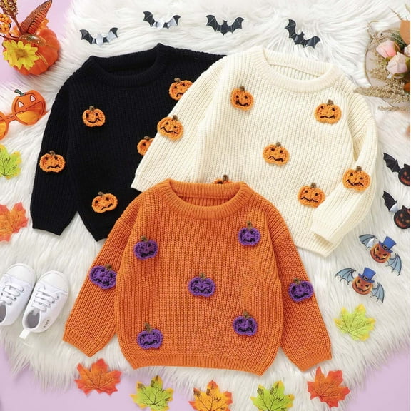 Zwiiyzr Baby Girl Boy Knit Sweater Blouse Toddler Pullover Sweatshirt Crewneck Long Sleeve Tops for Kids Fall Winter Clothes 9M-3Y Orange