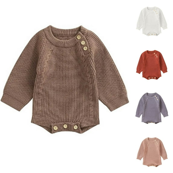Zwiiyzr Baby Girl Boy Sweater Knit Long Sleeve Pullover Sweatshirt Romper Onesie Warm Fall Winter Clothes Outfit Newborn 0-18M Coffee