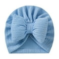 thumbnail image 1 of Zwiiyzr Baby Girl Turban Newborn Beanies Hat Top Bowknot Head Wrap Beanie Infant Girls Headwraps Toddler Kids Hats 0-3 Years Sky Blue, 1 of 4