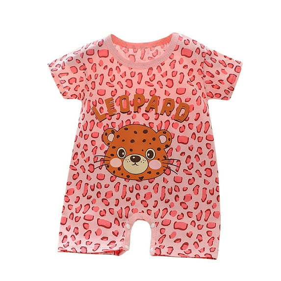 Zwiiyzr Baby Girls Boys Romper Cartoon Short Sleeve Baby Jumpsuit Romper Cotton Breathable Baby Clothes Hot Pink