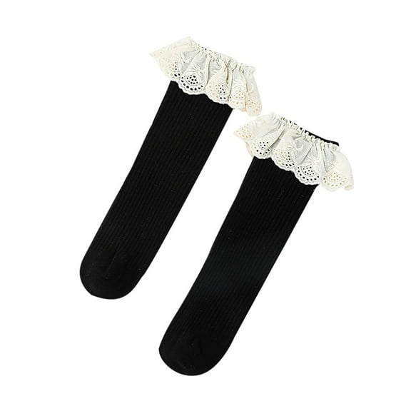 Zwiiyzr Baby Girls Ruffle Socks Toddler Girls Frilly Lace Dress Crew Socks for 0-8 Years Black