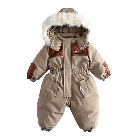Zwiiyzr Baby One Piece Snowsuit Overalls Ski Suits Jackets Coats Jumpsuits for Girls Boys Waterproof Winter Outdoor Snowboard 1-4T Khaki