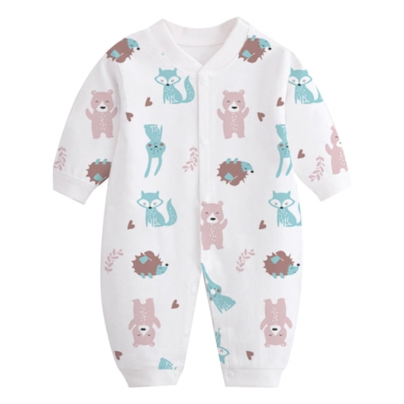 Zwiiyzr Baby Unisex Cotton Long Sleeve Button Front Round Neck Long Romper for Daily Wear Home