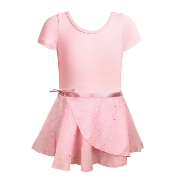 Zwiiyzr Ballet Leotards for Girls 2-13Y Ballet Leotard with Skirt Toddler Short Sleeve Dance Gymnastics Outfits Pink