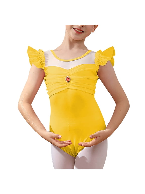 Ballet Leotards for Girls 2-15Y Ballet Leotard Toddler Flutter Sleeve Dance Gymnastics Outfits Yellow