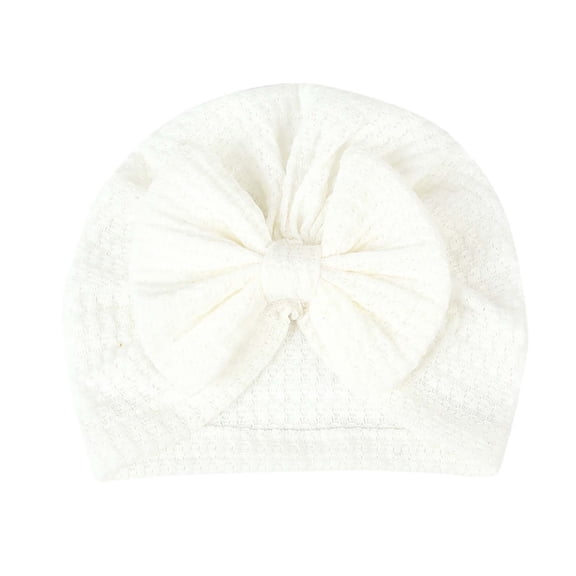 Zwiiyzr Big Hair Bow Baby Hats Solid Large Turban Hat Cap Beanie Bonnet Knot Headwraps Turbans for Newborn Baby Girls Toddlers Infants Kids White