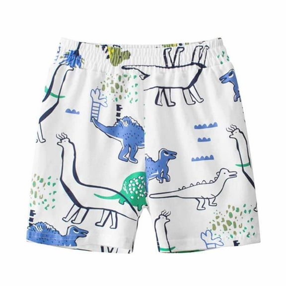 Zwiiyzr Boy's Summer Dinosaur Cartton Elastic Waist Lounge Shorts Casual Sleepwear Shorts 1-9 Years Blue