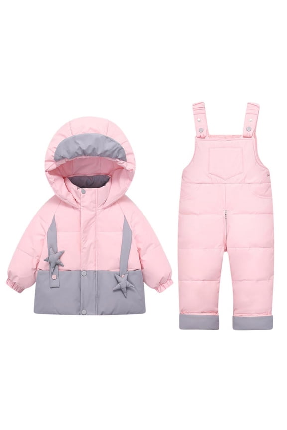 Boys Girls 2 Piece Snowsuit Trendy Solid Color Warm Padded Ski Jacket and Bib Pants Outfit Set 3Months-4Years Pink