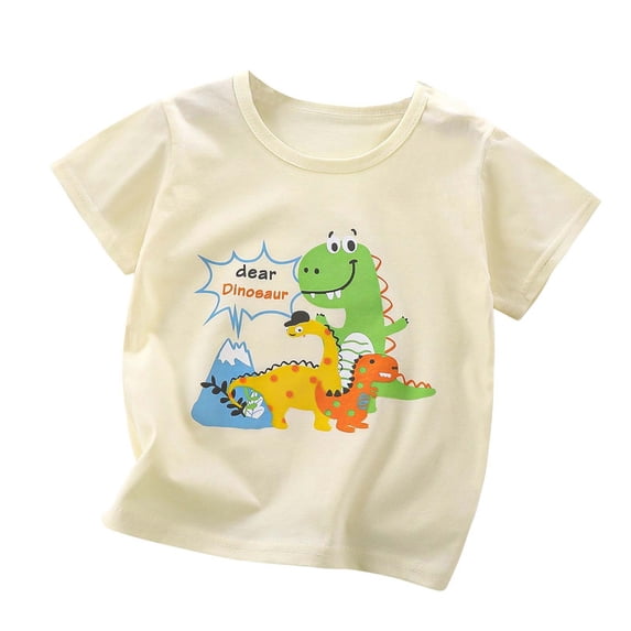 Zwiiyzr Boys Girls Dinosaur Shirts Short Sleeve Cotton T-Shirts Kids Toddler Tshirts Tees Baby Clothes Summer Tops 6 Months-6 Years Beige