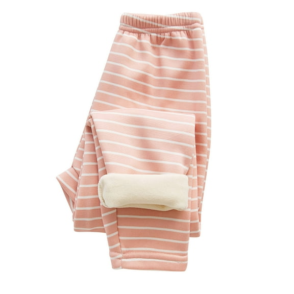 Zwiiyzr Boys Girls Fleece Lined Pajama Pants Winter Warm Sleep Pants Solid Color Soft Elastic Waist Kids Pajama Bottoms Lounge Pants with 2 Pockets Size 3-12 Years Pink