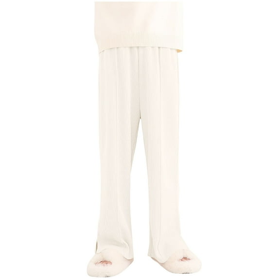 Zwiiyzr Boys Girls Pajama Pants Sleep Pants Soft Elastic Waist Kids Pajama Bottoms Solid Lounge Pants with 2 Pockets Size 6-12 Years Beige