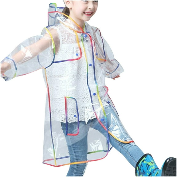 Zwiiyzr Boys Girls Transparent Hooded Rain Jacket Waterproof Raincoat for Children Outdoor Activities Kids Lightweight Comfortable Kids Rainwear 2-10Y Multicolor