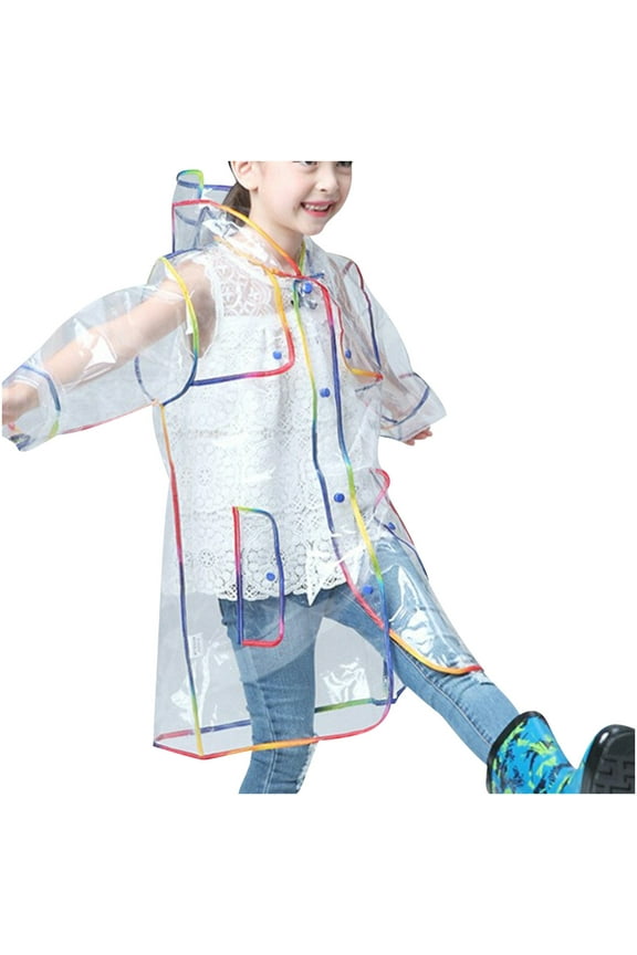 Boys Girls Transparent Hooded Rain Jacket Waterproof Raincoat for Children Outdoor Activities Kids Lightweight Comfortable Kids Rainwear 2-10Y Multicolor