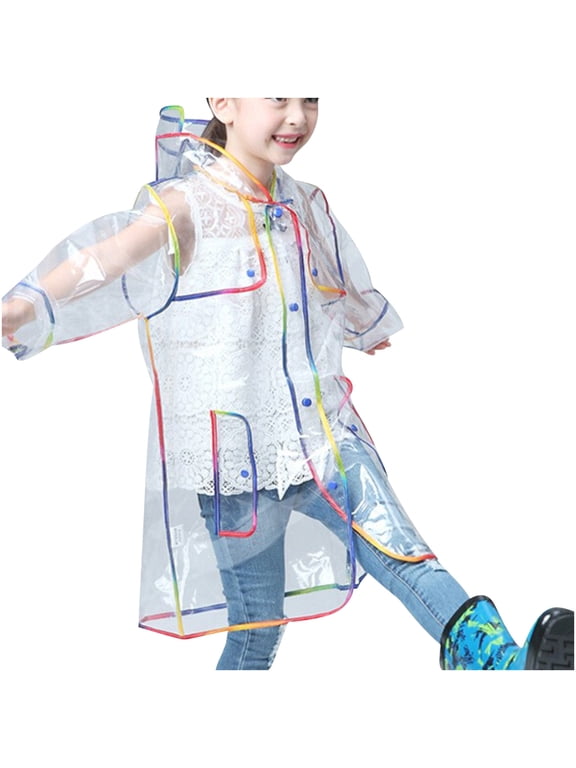 Boys Girls Transparent Hooded Rain Jacket Waterproof Raincoat for Children Outdoor Activities Kids Lightweight Comfortable Kids Rainwear 2-10Y Multicolor