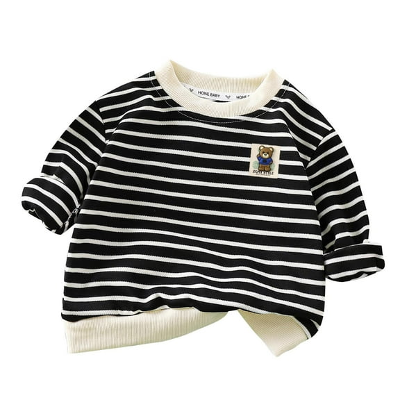Zwiiyzr Boys Striped Sweatshirts Toddler Long Sleeve Cotton Pullover Cartoon T-Shirts Casual Top Tee for Kids 1-7T Black
