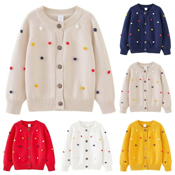 Zwiiyzr Boys and Girls Sweaters Kids Open Front Button Down Long Sleeve Knit Cardigans Sweater Cardigan Jacket 2-8Y Yellow
