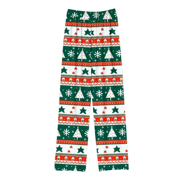 Zwiiyzr Christmas Snowflake Print Long Pants for Boys and Girls Elastic Waist Straight Leg Comfortable Lounge Pajama Trousers with Pockets Toddler To Big Kid Sizes 4-14Y Green