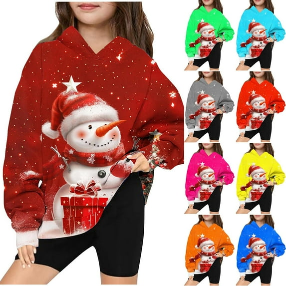 Zwiiyzr Christmas Sweatshirt Toddler Baby Boy Girls Clothes Long Sleeve Printed Hooded Sweatshirt Sweater Shirt Pullover Top Fall Clothes 4-14Y Gray