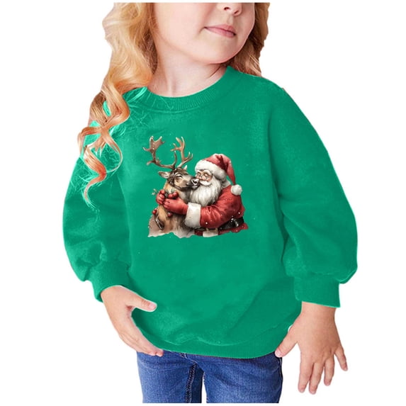 Zwiiyzr Christmas Toddler Baby Girl Boy Clothes Letter Print Long Sleeve Winter Sweatshirt Top Crewneck Pullover Sweater 2-10Y Green