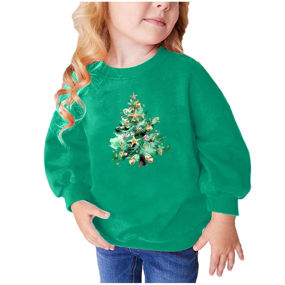 Zwiiyzr Christmas Toddler Baby Girl Boy Clothes Letter Print Long Sleeve Winter Sweatshirt Top Crewneck Pullover Sweater 2-10Y Green